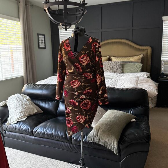 Venus Floral Bodycon Dress in size XL Brown Fall - Picture 4 of 6